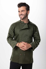 MOJAVE CHEF COAT MEN'S LONG SLEEVE OLIVE - SIZE MEDIUM
