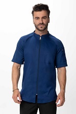 ARCADIA CHEF COAT MEN'S SHORT SLEEVE OCEAN BLUE - SIZE LARGE