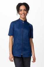ARCADIA CHEF COAT WOMEN'S SHORT SLEEVE OCEAN BLUE - SIZE MEDIUM