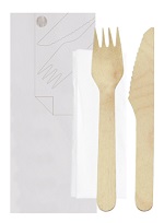 CUTLERY SET WOOD SACHET FORK/KNIFE/NAPKIN - PACK OF 100 SET