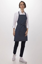 TWO PATCH POCKET BIB APRON NAVY - EACH