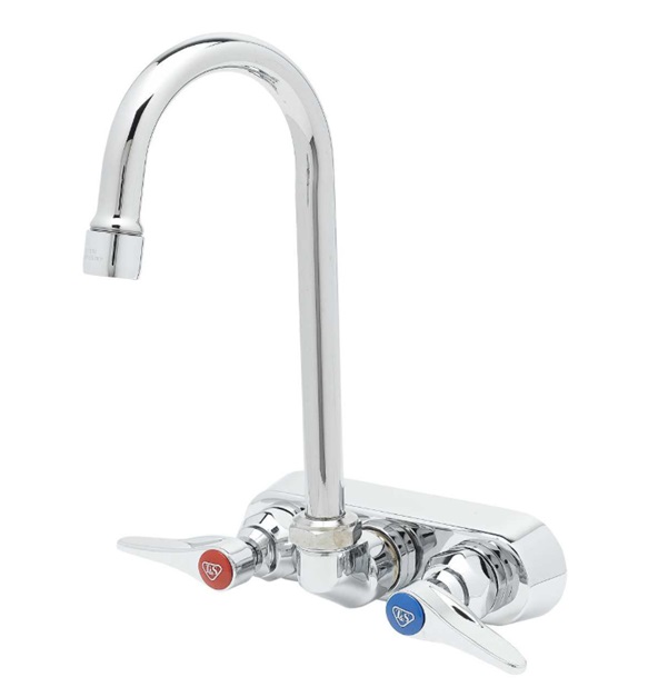 4" WALL MOUNT FAUCET - 4-3/8" SWIVEL GOOSENECK, COMPRESSION CARTRIDGES