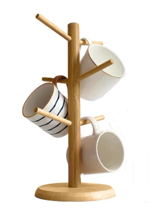 CUP HOLDER W/ 6 HOOKS, NATURAL TBD
