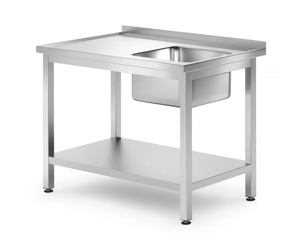 CHEF TABLE SS, 40"x28", WITH RIGHT SINK & SHELF (100X70CM)