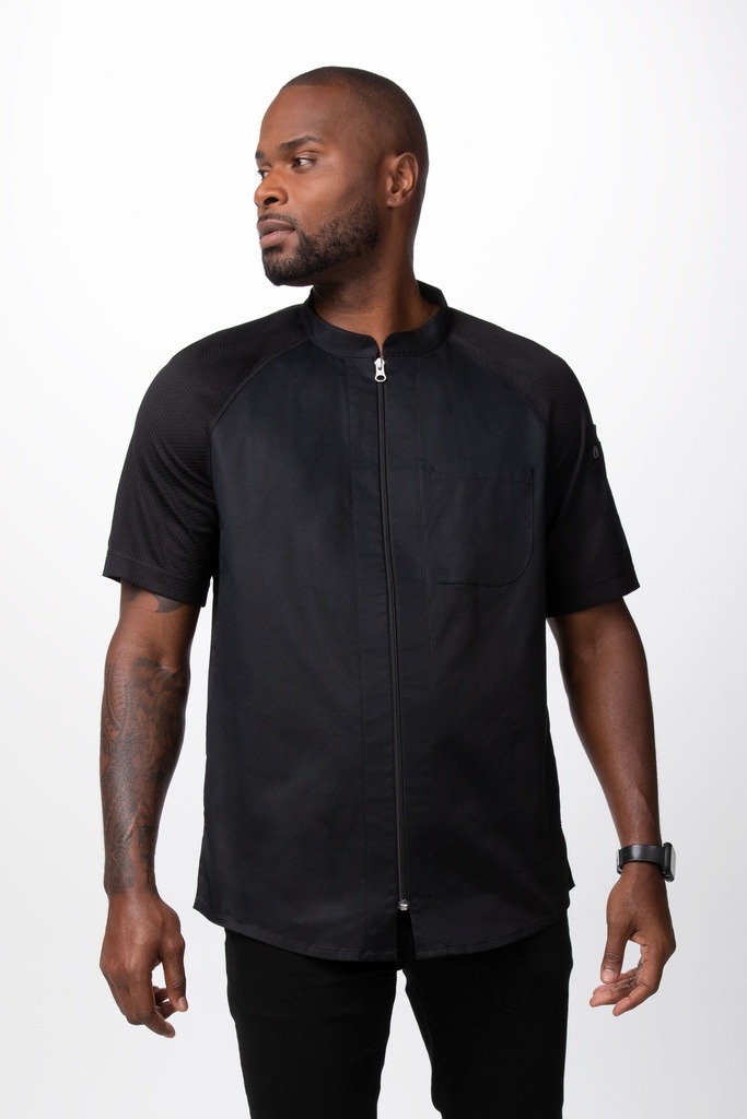 ARCADIA CHEF COAT MEN'S SHORT SLEEVE BLACK - SIZE LARGE
