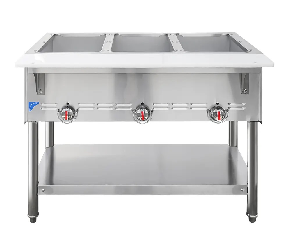 HOT FOOD TABLE, 3 PANS - LP GAS (DRY WELL) 