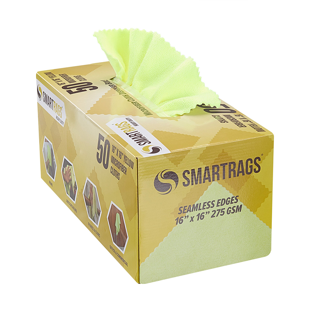 SMARTRAGS® HEAVY DUTY MICROFIBER CLOTHS 16X16" YELLOW - BOX OF 50 EACH 