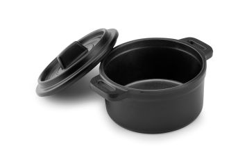 MINI SERVE & COOK ROUND CASSEROLE PAN WITH LID 14CM MELAMINE BLACK  