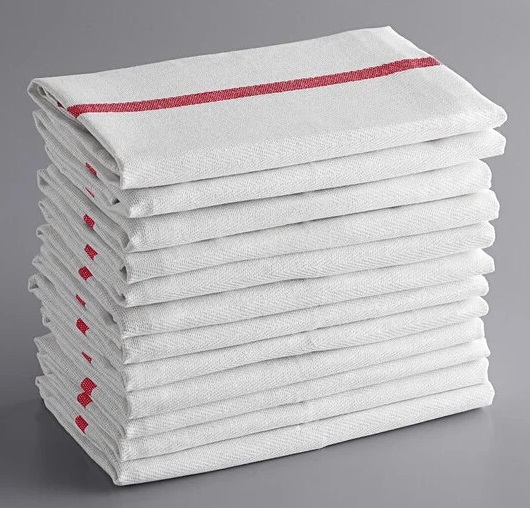 BAR TOWEL HERRINGBONE RED STRIPE SRT - DOZEN