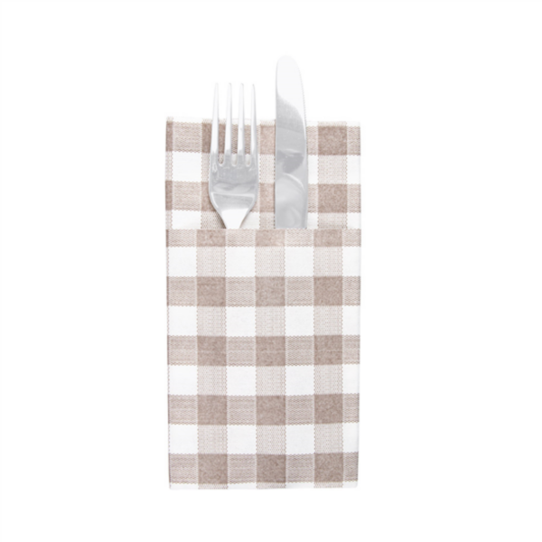NAPKIN KANGAROO 'LINEN LIKE' VICHY TAUPE 40X40CM - PACK OF 50 EACH 