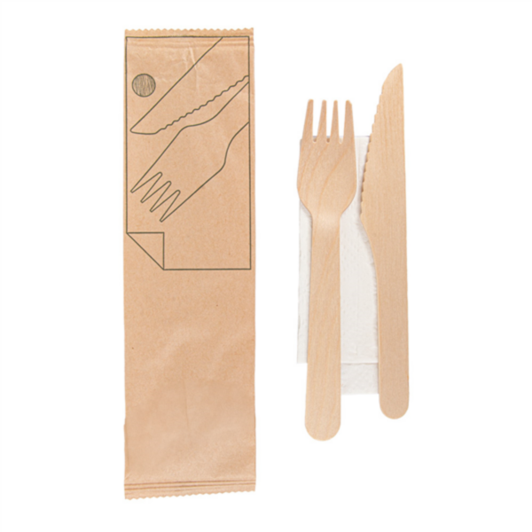 CUTLERY SET KRAFT SACHET NAPKIN/FORK/KNIFE TBD - PACK OF 100 SETS