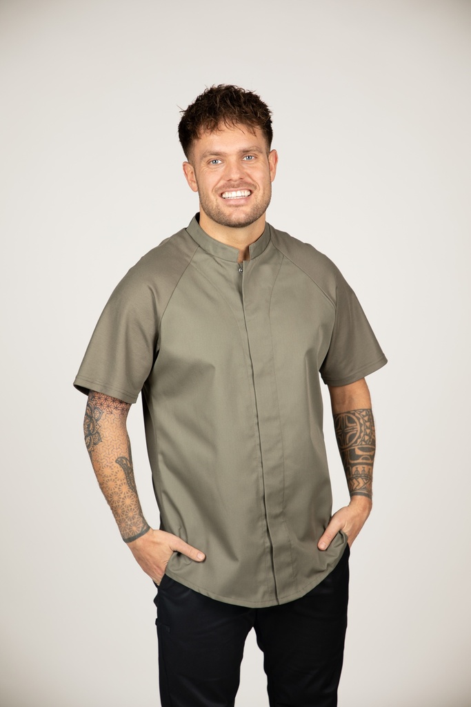 NASSAU CHEF COAT SHORT SLEEVE OLIVE GREEN - SIZE LARGE