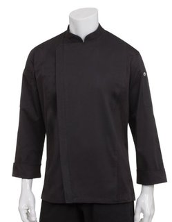 [CHW BCLZ008-S BLK] HARTFORD CHEF COAT LONG SLEEVE BLACK - SIZE SMALL