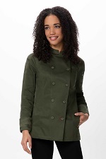 [CHW CBN01W-XL OLI] MOJAVE CHEF COAT WOMEN'S LONG SLEEVE OLIVE - SIZE XLARGE