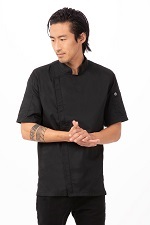 [CHW BCSZ009-M BLK] SPRINGFIELD CHEF COAT SHORT SLEEVE BLACK - SIZE MEDIUM
