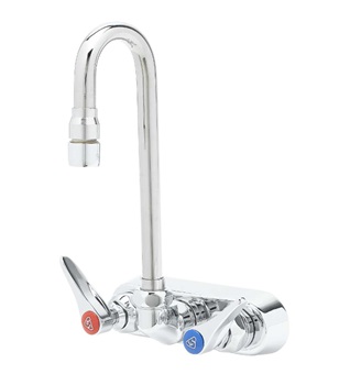 [TS B-1115-132X] 4" WALL MOUNT FAUCET - 3" SWIVEL GOOSENECK, COMPRESSION CARTRIDGES