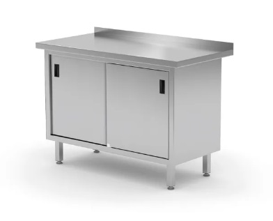 [HEN 811665] WORK TABLE CABINET W/SLIDING DOORS+BACKSPLASH, 1200x600x(H)850 