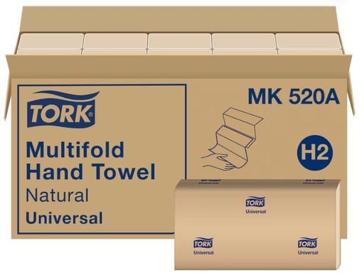 [TORK MK520A] MULTIFOLD TOWELS NATURAL H2 SRT - CASE OF 4000 EACH