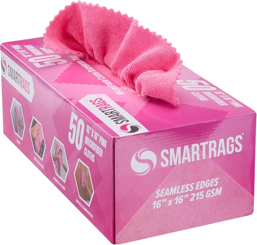 [MON SMARTRAGS MD-PINK] SMARTRAGS® MEDIUM DUTY MICROFIBER CLOTHS 16X16" PINK - BOX OF 50 EACH 