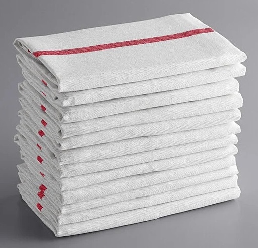 [CLM BAR TOWEL RED] BAR TOWEL HERRINGBONE RED STRIPE SRT - DOZEN