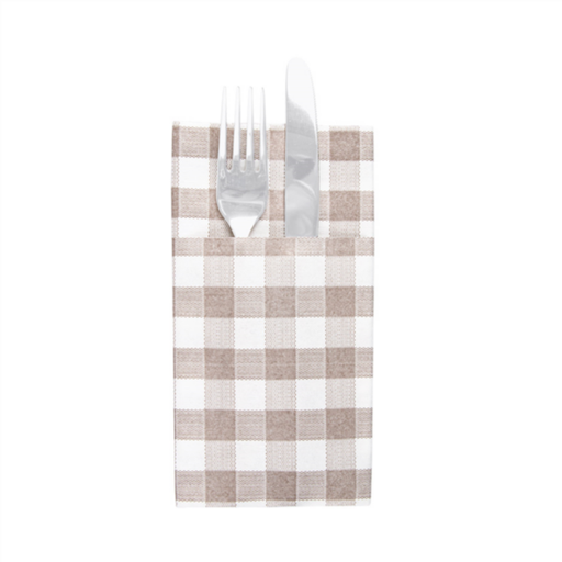 [GDP 228.58] NAPKIN KANGAROO 'LINEN LIKE' VICHY TAUPE 40X40CM - PACK OF 50 EACH 