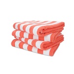BEACH TOWEL STRIPED WHITE/CORAL - DOZEN
