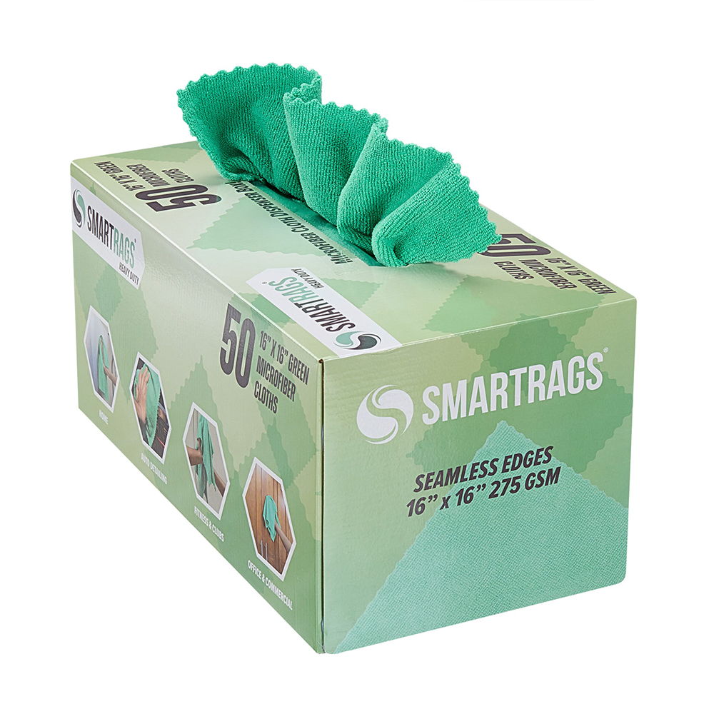 SMARTRAGS® HEAVY DUTY MICROFIBER CLOTHS 16X16" GREEN - BOX OF 50 EACH