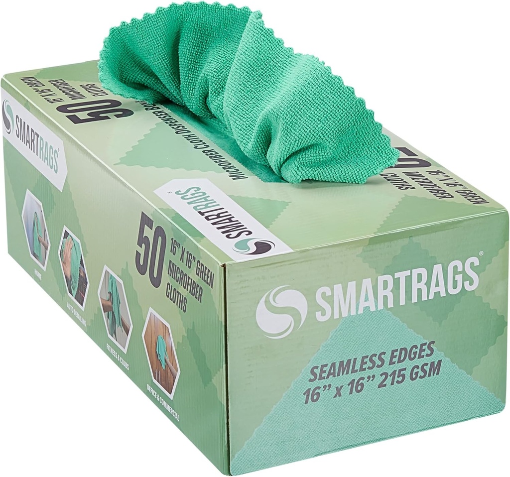SMARTRAGS® MEDIUM DUTY MICROFIBER CLOTHS 16X16" GREEN - CASE OF 8 BOX